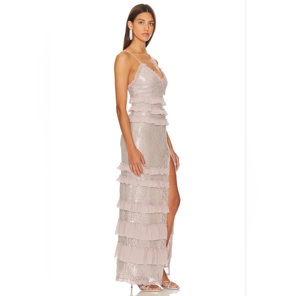 NBD Ruffle Maxi Dress Revolve Dusty Lilac Sequin Gown Party Event Coquette Small - Picture 13 of 13